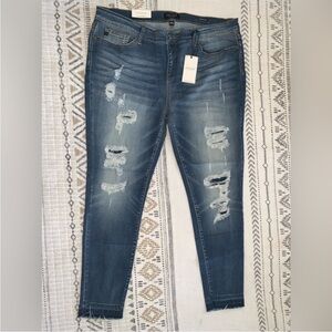 Judy Blue Dark Blue Distressed Skinny Jeans - Size 3XL